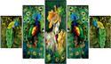 saf Radha Krishna with Peacock 5-Panel Wall Painting | Divine Spiritual Decor Pack of 5