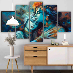 saf radha krishna wall painting  5 panel divine art  spiritual home dcor pack of 5