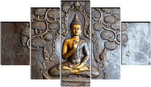 saf golden buddha meditation wall painting  5 panel spiritual home decor pack of 5