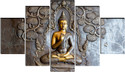 saf Golden Buddha Meditation Wall Painting | 5 Panel Spiritual Home Decor Pack of 5