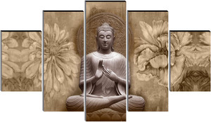 saf sepia buddha meditation 5-panel wall painting  spiritual home decor pack of 5