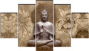 saf Sepia Buddha Meditation 5-Panel Wall Painting | Spiritual Home Decor Pack of 5