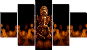 saf golden ganesha 5-panel wall painting  spiritual home  office decor pack of 5