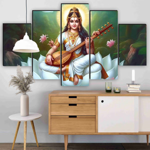 saf sarawati ma wall painting  5 panel divine art  spiritual home dcor pack of 5