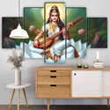 saf Sarawati ma Wall Painting | 5 Panel Divine Art | Spiritual Home Décor Pack of 5