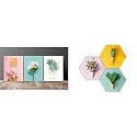 SAF Set of 3 Love Flower Design UV Coated 6MM MDF Home Decorative Gift Item Painting 12 inch X 27 inch SANFC12218, Floral, Multicolour &amp; Preety Floral Flower and Leaf in Cone Pot 3 Piece,Multicolour
