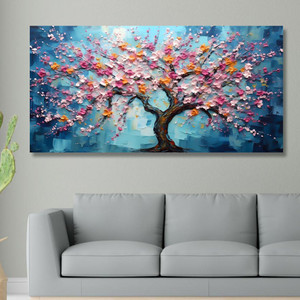 saf cherry blossom tree wall painting  modern floral nature art sparkle lamination