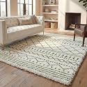 SAFAVIEH Area Rug 6x8 - Arizona Shag Collection - Moroccan Boho Design, Ivory &amp; Green, Plush Thick Pile, Ideal for Living Room, Bedroom, Nursery (ASG741Y)