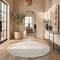 SAFAVIEH Arizona Shag Collection Area Rug - 5'1" Round, Ivory &amp; Grey, Moroccan Boho Design, Non-Shedding &amp; Easy to Clean, Ideal for Living Room, Bedroom, Dining Space (ASG741F)