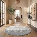 SAFAVIEH Arizona Shag Collection Area Rug - 5'1" Round, Grey &amp; Ivory, Moroccan Boho Design, Non-Shedding &amp; Easy to Clean, Ideal for Living Room, Bedroom, Dining Space (ASG741G)
