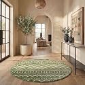 SAFAVIEH Arizona Shag Collection Area Rug - 5'1" Round, Green &amp; Ivory, Moroccan Boho Design, Non-Shedding &amp; Easy to Clean, Ideal for Living Room, Bedroom, Dining Space (ASG741X)