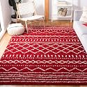 SAFAVIEH Arizona Shag Collection Area Rug - 6'7" Square, Red &amp; Ivory, Moroccan Boho Design, Non-Shedding &amp; Easy to Clean, Ideal for Living Room, Bedroom, Dining Space (ASG741Q)