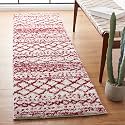 SAFAVIEH Arizona Shag Collection Area Rug - 6'7" Square, Ivory &amp; Red, Moroccan Boho Design, Non-Shedding &amp; Easy to Clean, Ideal for Living Room, Bedroom, Dining Space (ASG741P)