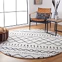 SAFAVIEH Arizona Shag Collection Area Rug - 3'2" Round, Ivory &amp; Slate, Moroccan Boho Design, Non-Shedding &amp; Easy to Clean, Ideal for Living Room, Bedroom, Dining Space (ASG741M)