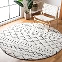 SAFAVIEH Arizona Shag Collection Area Rug - 3'2" Round, Ivory &amp; Black, Moroccan Boho Design, Non-Shedding &amp; Easy to Clean, Ideal for Living Room, Bedroom, Dining Space (ASG741Z)