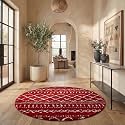 SAFAVIEH Arizona Shag Collection Area Rug - 6'7" Round, Red &amp; Ivory, Moroccan Boho Design, Non-Shedding &amp; Easy to Clean, Ideal for Living Room, Bedroom, Dining Space (ASG741Q)
