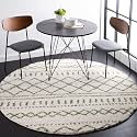 SAFAVIEH Arizona Shag Collection Area Rug - 3'2" Round, Ivory &amp; Green, Moroccan Boho Design, Non-Shedding &amp; Easy to Clean, Ideal for Living Room, Bedroom, Dining Space (ASG741Y)