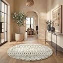 SAFAVIEH Arizona Shag Collection Area Rug - 6'7" Round, Ivory &amp; Green, Moroccan Boho Design, Non-Shedding &amp; Easy to Clean, Ideal for Living Room, Bedroom, Dining Space (ASG741Y)