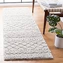 SAFAVIEH Arizona Shag Collection Runner Rug - 2'3" x 18', Ivory &amp; Grey, Non-Shedding &amp; Easy to Clean, Plush Thick Pile, Ideal for Bedroom, Hallway, Foyer, Entryway (ASG741F)