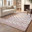 SAFAVIEH Arizona Shag Rug 8'x10', Soft Plush Boho Ivory &amp; Red ASG741P