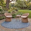 SAFAVIEH Courtyard Collection 9' Round Navy/Grey CY8521 Indoor/ Outdoor Waterproof Easy Cleaning Patio Backyard Mudroom Area Rug