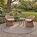 SAFAVIEH Washable Rug Outdoor Courtyard Collection - 5'3" Round, Black &amp; Beige, Non-Shedding &amp; Easy Cleaning, Ideal for Patio, Backyard, Mudroom (CY8521-36621)