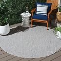 SAFAVIEH Washable Rug Outdoor Courtyard Collection - 4' Round, Grey &amp; Navy, Non-Shedding &amp; Easy Cleaning, Ideal for Patio, Backyard, Mudroom (CY8521-36812)