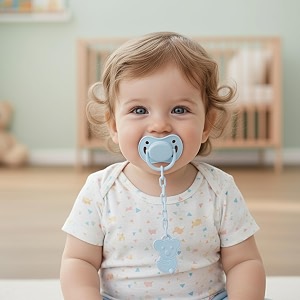 safe-o-kid- bpa-free pacifiersoother with holder chain  non-toxic safe for babies convenient and durable keeps pacifier clean - assorted