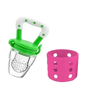 safe-o-kid bpa free all-in-one baby care set  fruit feeder pacifier with silicone bottle cover for safe feeding green amp pink