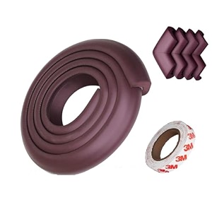 safe-o-kid baby safety 2 meter 65 feet edge guard with strong 3 m adhesive  4 sharp corner guards bpa free non-toxic impact cushion for tables desks and furniture brown