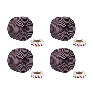 safe-o-kid 4 piece extra thick foam furniture edge protectors high-density cushion corner guards for baby safety 65 ft 2 meter multi-functional bumper for tables and wall edges - brown
