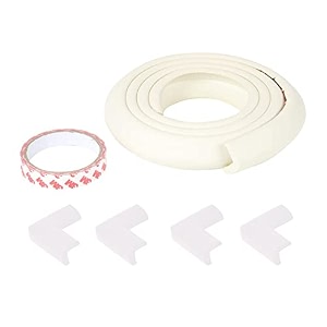 safe-o-kid set of 5 baby proofing combo of l-shaped 2 mtr medium edge guard with 4 corner protectors for sharp edges for babies- white