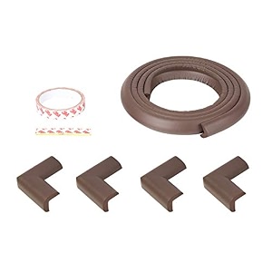 safe-o-kid baby proofing extra thick 2 meter baby safety strip l-shaped 1 edge guard  4 corner protectors infant bump protector furniture corner table corners with 3m adhesive tape brown