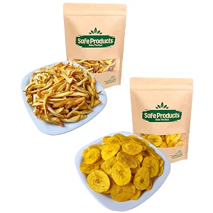 safe products kerala banana chips made in coconut oil and jackfruit chips combo 500g each