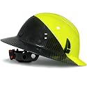 SAFEBUILDER Carbon Fiber Full Brim Hard Hats Made of Carbon Fiber Safety Helmet 6-Point Suspension ANSI Certified for Construction, Industrial, Outdoor Work