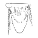 Safety Pin Brooch with Hanging Chains Charms Decorative Punk Goth Collar Brooches Pin for Sweater Dress Skirt Tie Pins Emo Pins
