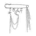 Safety Pin Brooch with Hanging Chains Charms Decorative Punk Goth Collar Brooches Pin for Sweater Dress Skirt Tie Pins Emo Pins