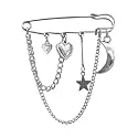 Safety Pin Brooch with Hanging Chains Charms Decorative Punk Goth Collar Brooches Pin for Sweater Dress Skirt Tie Pins Emo Pins