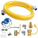 Safety System Kit, 3/4" ID Natural Gas Line Hose, 48" Commercial Kitchen Gas Hose, Mobile Gas Connector Hose Kit with 2 Elbow Fittings, 3/4 Flexible Gas Hose