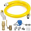Safety System Kit, 3/4 In ID 48" Gas Hose Connector Kit with 360° Swivel Head Elbows Quick Disconnect Gas Line Hose Full Port Gas Valve Restraining Device &amp; Swivel Connector for Commercial