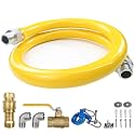 Safety System Kit, 3/4 In ID 36" Gas Hose Connector Kit with Elbows Quick Disconnect Gas Line Hose Full Port Gas Valve Restraining Device and Swivel Connector for Commercial