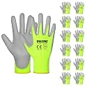 DULFINE Safety Work Gloves for Men &amp; Women 12 Pairs, PU Coated Yellow XL