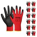 DULFINE Safety Work Gloves for Men &amp; Women 12 Pairs, PU Coated Red L