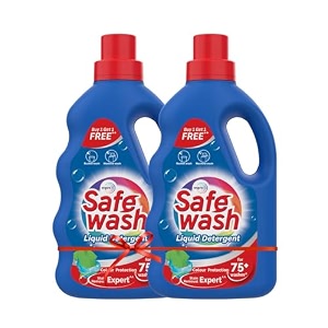 safewash gentle premium liquid detergent 1 kg bottle pack of 2 with active fabric conditioners soda and bleach free ph neutral formula for 7-in-1 expert care