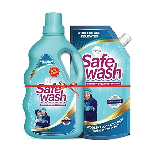 safewash premium liquid detergent 1l bottle  1l refill pouch for woollens and delicates with active fabric conditioners  soda and bleach free ph neutral neutral formula for 7-in-1 expert care