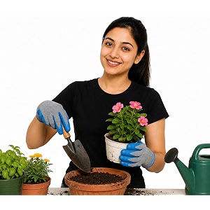 gardening gloves for gardening planting weeding digging amp outdoor work breathable cotton knit reusable hand protection gloves - pack of 3 pairs