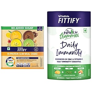 saffola fittify hi-protein meal replacement shake pack of 7 35g each amp the perfekt gummies  daily immunity  30 gummies