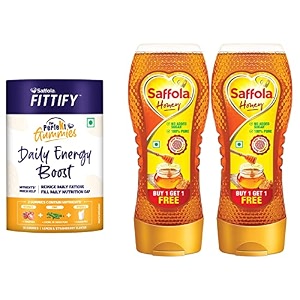saffola fittify the perfekt daily energy boost gummies  30 gummies  lemon amp strawberry flavour amp saffola honey 100 pure nmr tested honey squeezy pack 2 x 400g buy 1 get 1