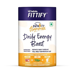 saffola fittify the perfekt gummies  daily energy boost  60 gummies  kids amp adults  nutrients like vitamin c vitamin a amp zinc reduces daily fatigue  lemon amp strawberry flavour