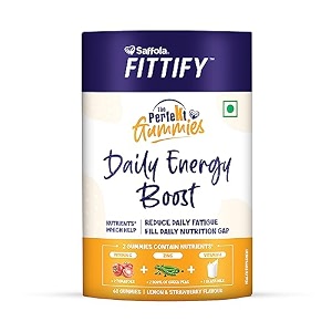 saffola fittify the perfekt gummies  daily energy boost  30 gummies  kids amp adults  nutrients like vitamin c vitamin a amp zinc reduces daily fatigue  lemon amp strawberry flavour